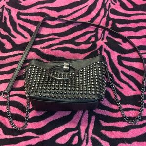Studded Black Crossbody Bag with Chain Strap